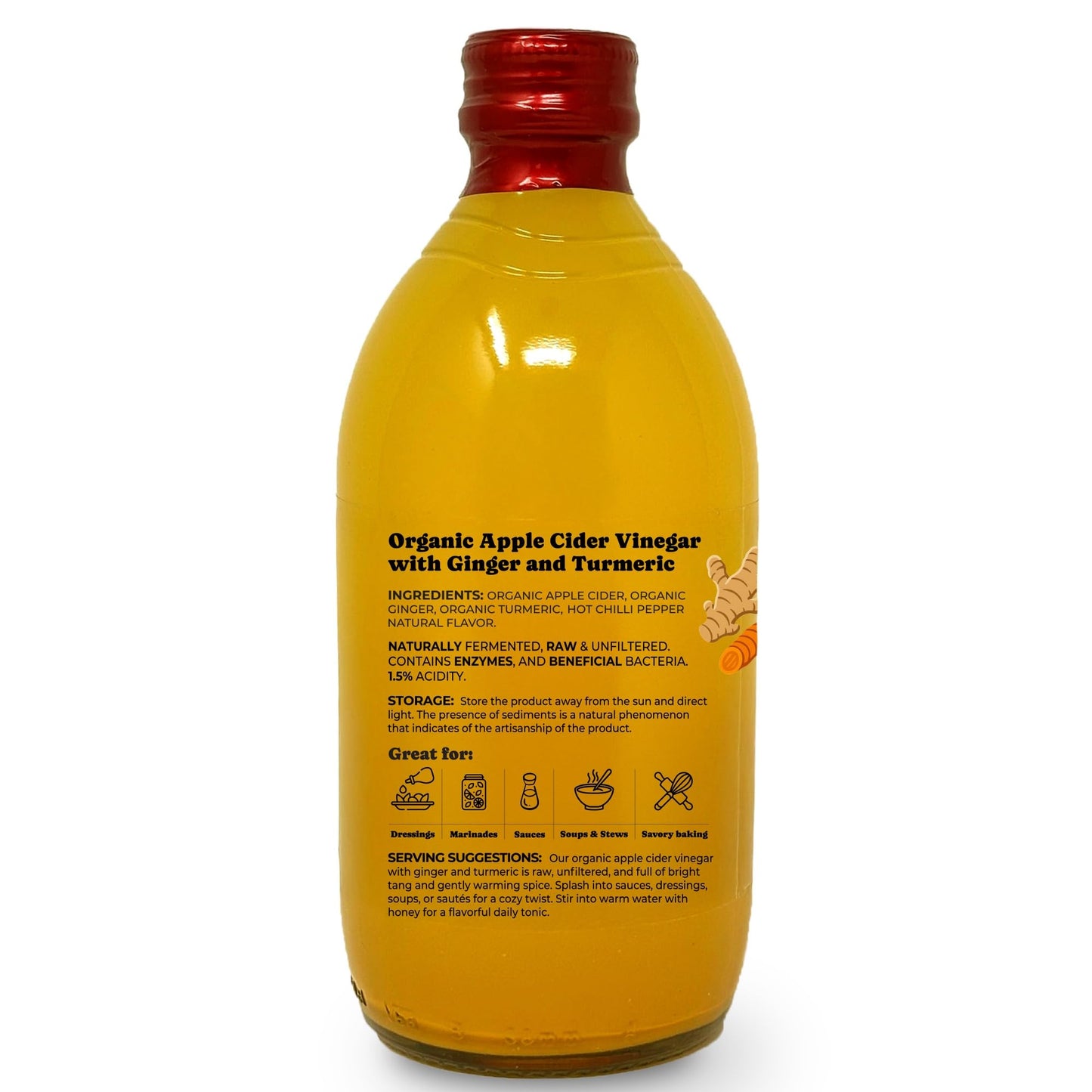 Food To Live Vinagre de sidra de manzana ecológico italiano con jengibre y cúrcuma – 500 ml