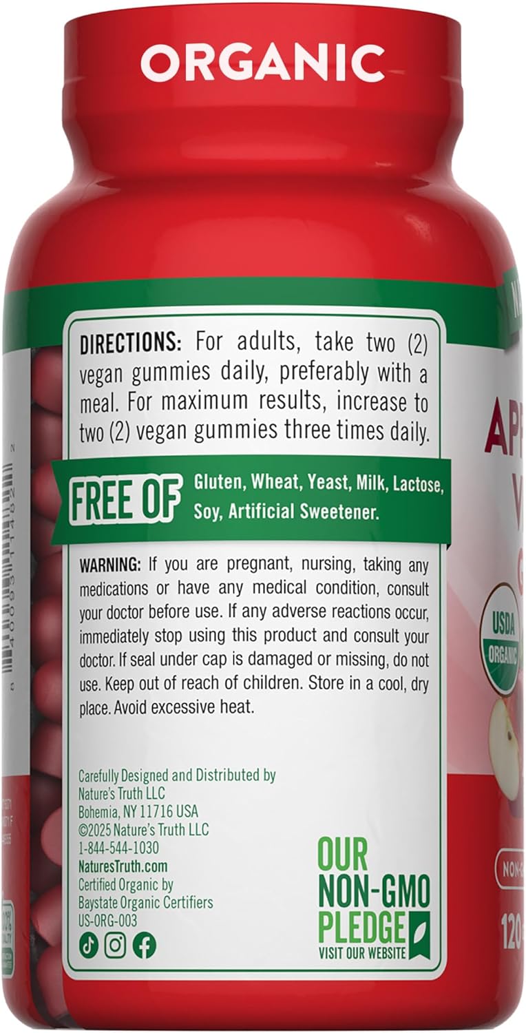 Gomitas de vinagre de sidra de manzana orgánico Nature’s Truth – Sabor a manzana, veganas, 120 unidades