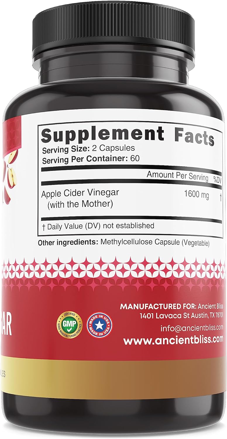 Cápsulas de Vinagre de Manzana Ancient Bliss con la Madre – 1600 mg