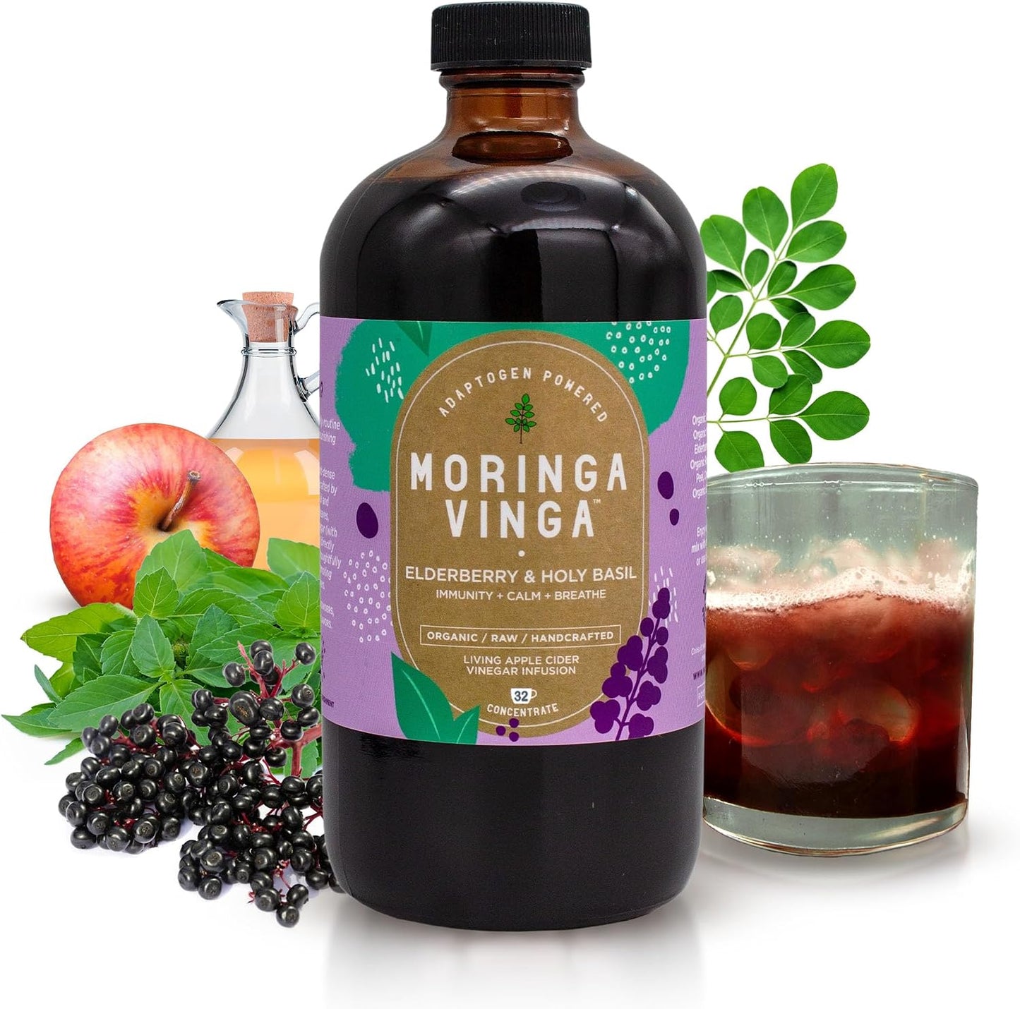 Tónico Herbal de Moringa Vinga con Adaptógenos y Vinagre de Sidra de Manzana – 32 oz