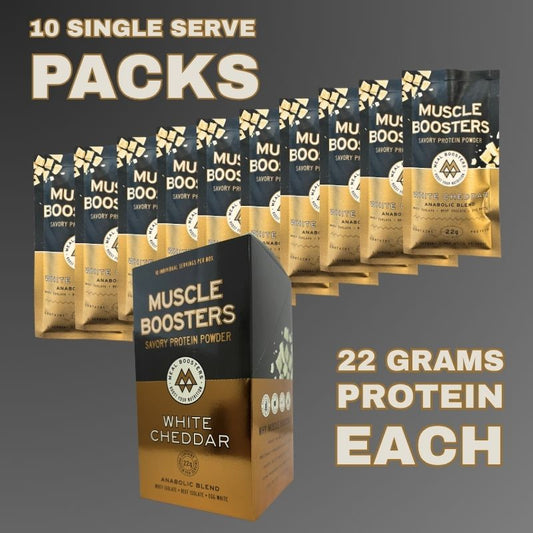 Muscle Boosters White Cheddar Box - Organic Grass-Fed Whey Protein Isolate (10 Single Serve Packs)