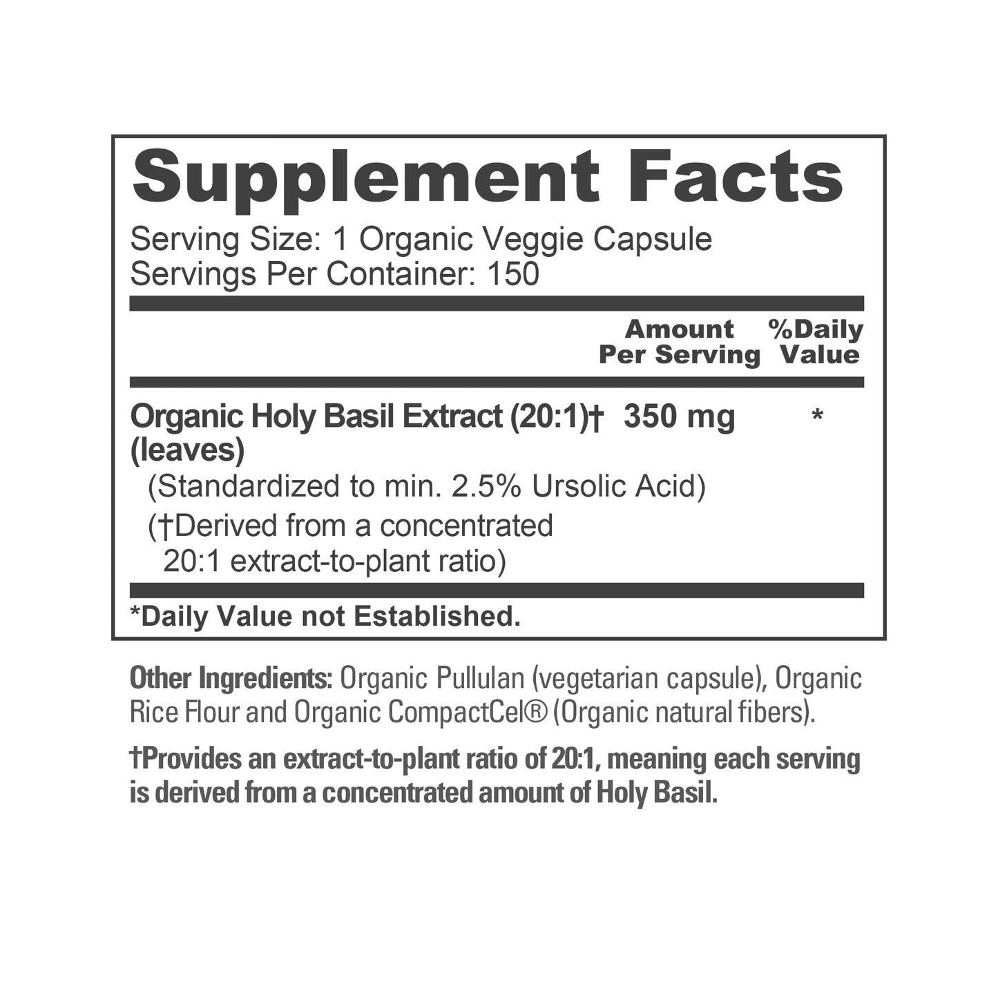 NusaPure Cápsulas de Albahaca Santa Orgánica USDA Extracto 20:1, 350 mg 150 Cápsulas Veganas Extracto de Hoja de Albahaca Santa Tulsi 2.5% Ácido Ursólico Sin OMG