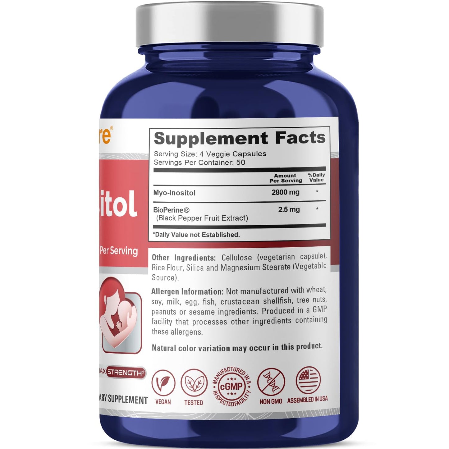 NusaPure Mioinositol - Apto para vegetarianos/veganos, sin OMG - 2800mg, 200 Cápsulas