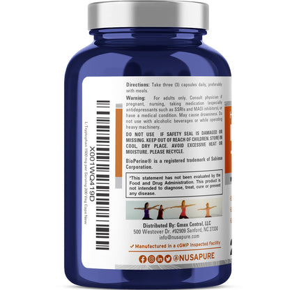 NusaPure L-Triptófano - Apto para vegetarianos/veganos, sin OMG - 1500mg 200 Cápsulas