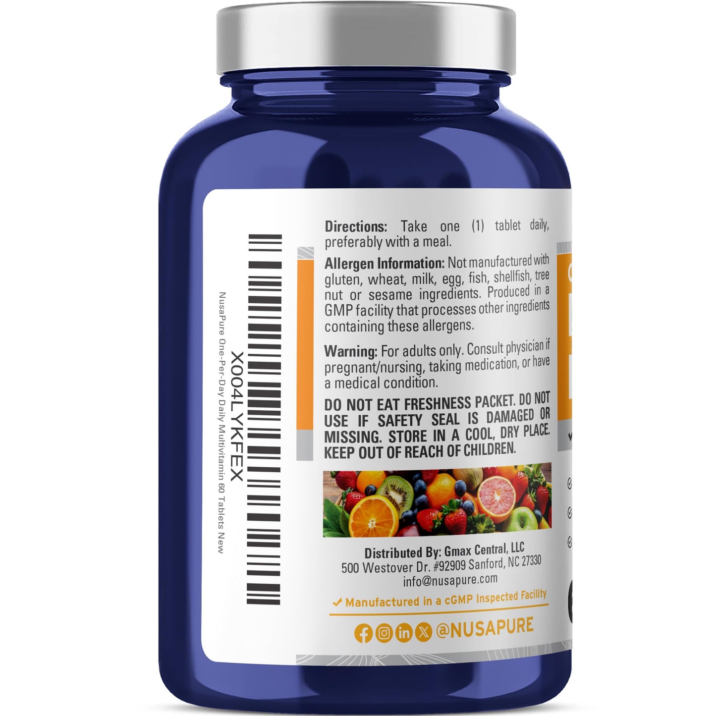 NusaPure Multivitamínico Diario con Estearato de Magnesio Vegetal - Apto para Vegetarianos/Veganos, No OGM - 60 Comprimidos