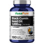 Aceite de Comino Negro (Nigella Sativa) NusaPure, 1000 mg por ración, 180 cápsulas blandas (sin OMG, apto para vegetarianos y veganos), prensado en frío. Sin hexano.
