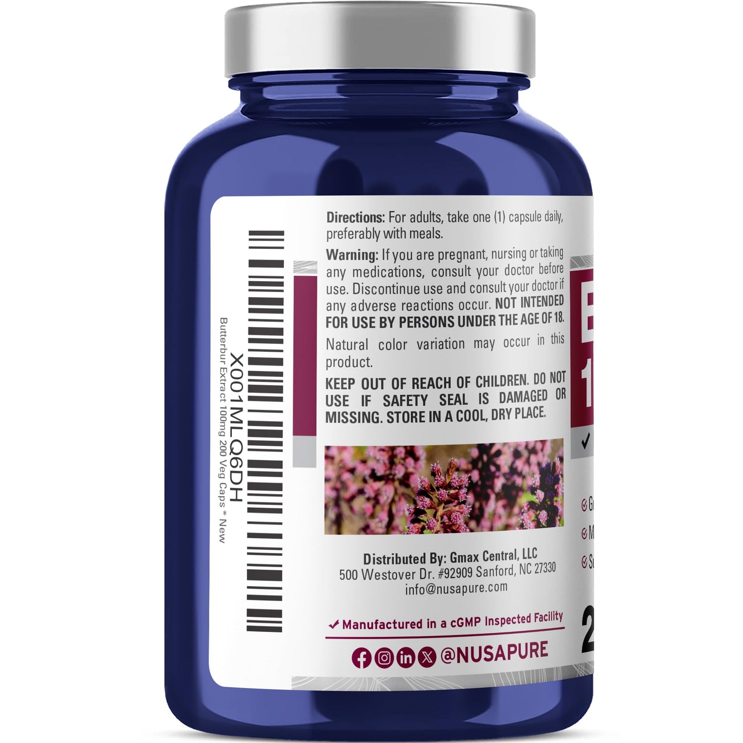 Extracto de Petasita NusaPure 100 mg por cápsula 200 Cápsulas Vegetales (No-OGM, Vegetariano, Vegano)