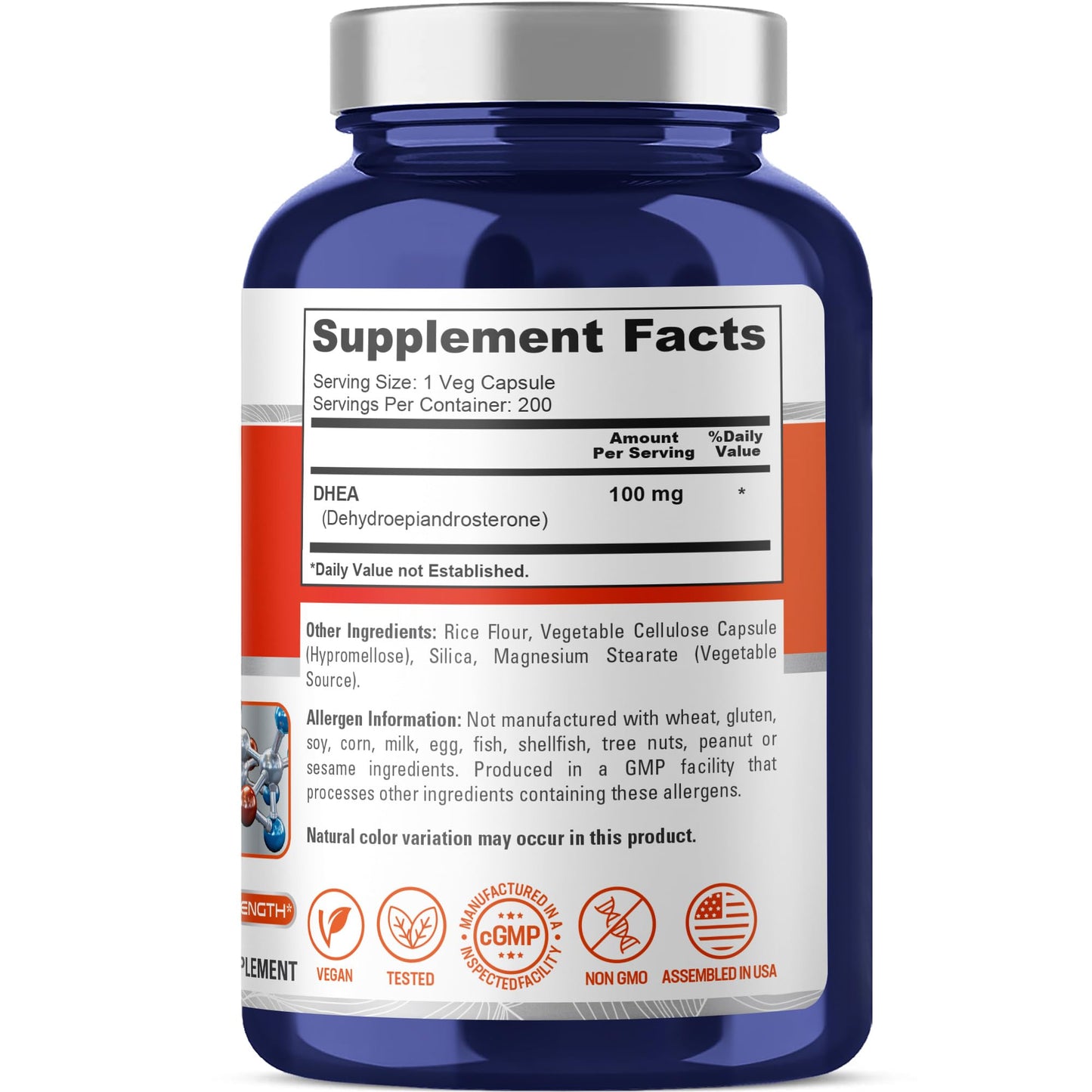 NusaPure DHEA 100mg 200 Cápsulas Vegetales (Vegetariano, Sin OGM)