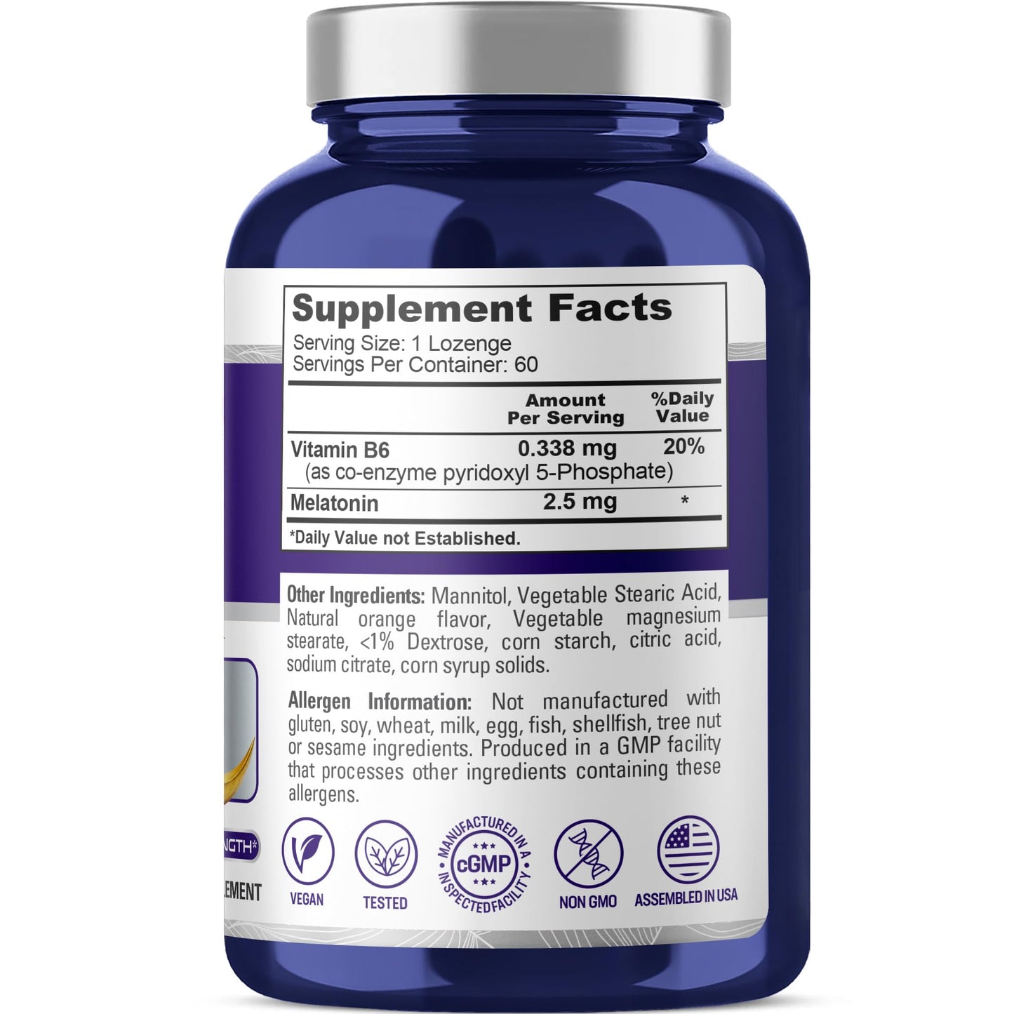 NusaPure Pastillas de melatonina con vitamina B6 - Disolución rápida, aptas para vegetarianos/veganos, sin OMG - 2,5 mg - 60 unidades