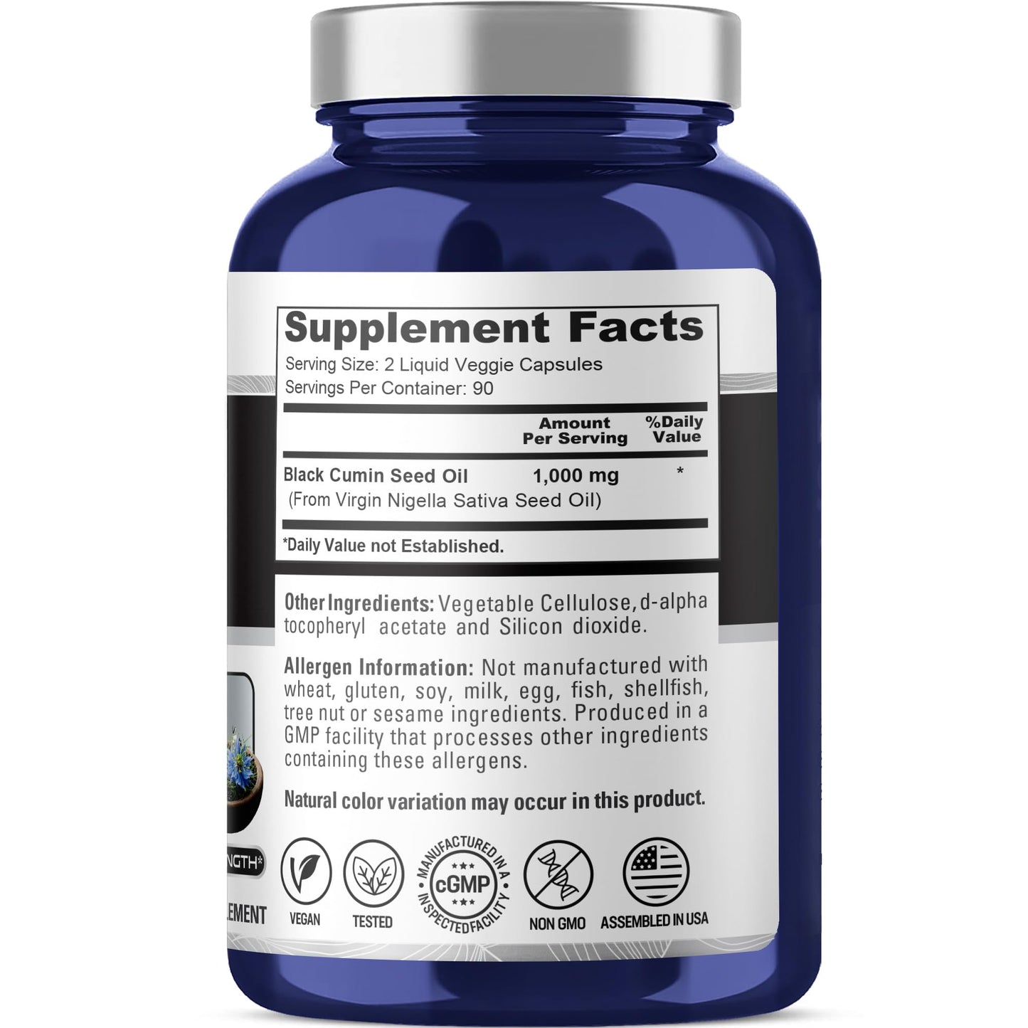 Aceite de Comino Negro (Nigella Sativa) NusaPure, 1000 mg por ración, 180 cápsulas blandas (sin OMG, apto para vegetarianos y veganos), prensado en frío. Sin hexano.