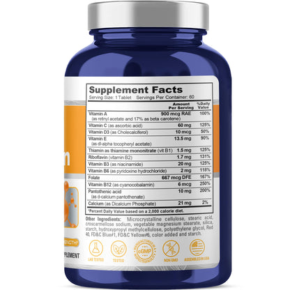 NusaPure Multivitamínico Diario con Estearato de Magnesio Vegetal - Apto para Vegetarianos/Veganos, No OGM - 60 Comprimidos