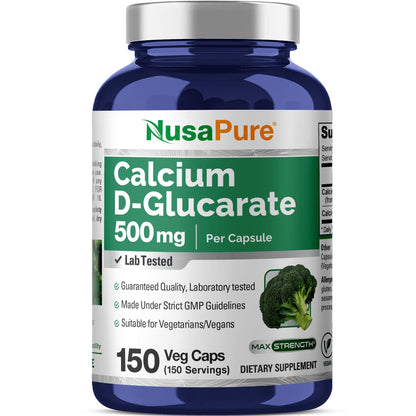 NusaPure Calcio D-Glucarato 500 mg 150 Cápsulas Vegetales, Vegano, Sin OGM, Sin Gluten