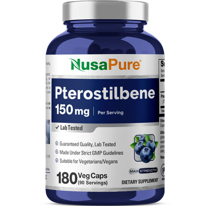 NusaPure Pterostilbene 150mg 180 Cápsulas Vegetales (Sin OGM, Vegano)