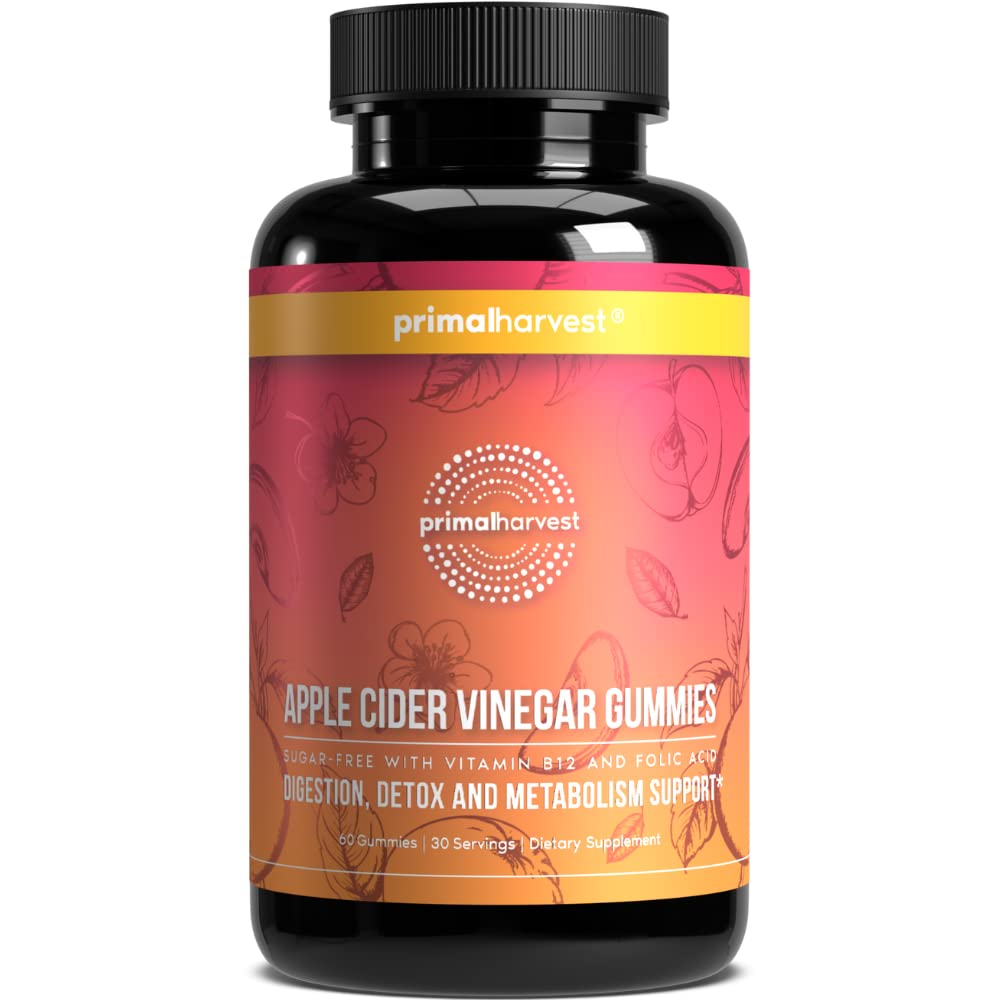 Gomitas de vinagre de sidra de manzana sin azúcar Primal Harvest – 750 mg, 60 unidades