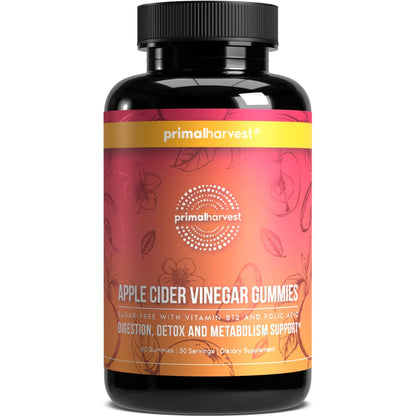 Gomitas de vinagre de sidra de manzana sin azúcar Primal Harvest – 750 mg, 60 unidades