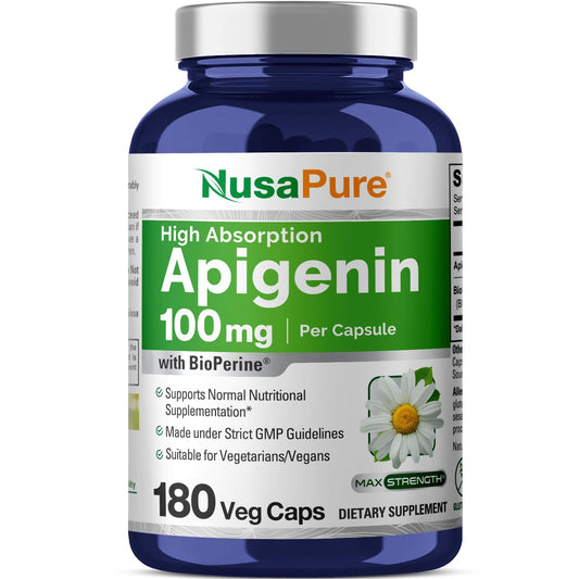 NusaPure Apigenina 100 mg por Cápsula 180 Vcaps - Bioperina (No-OGM, Sin Gluten)
