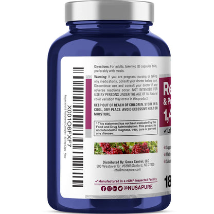 NusaPure Resveratrol y complejo de polifenoles 1450mg 180 cápsulas vegetarianas (sin OMG, vegano) Vitamina C