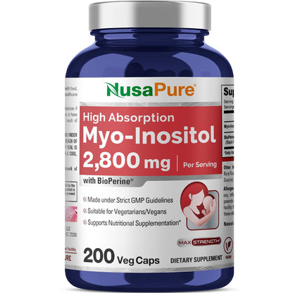 NusaPure Mioinositol - Apto para vegetarianos/veganos, sin OMG - 2800mg, 200 Cápsulas