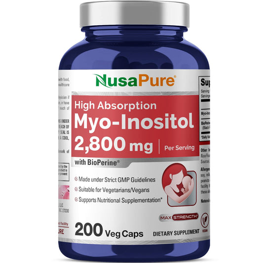 NusaPure Mioinositol - Apto para vegetarianos/veganos, sin OMG - 2800mg, 200 Cápsulas
