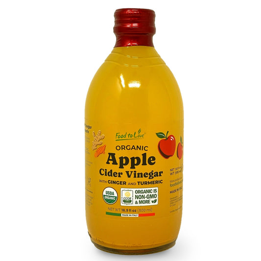 Food To Live Vinagre de sidra de manzana ecológico italiano con jengibre y cúrcuma – 500 ml