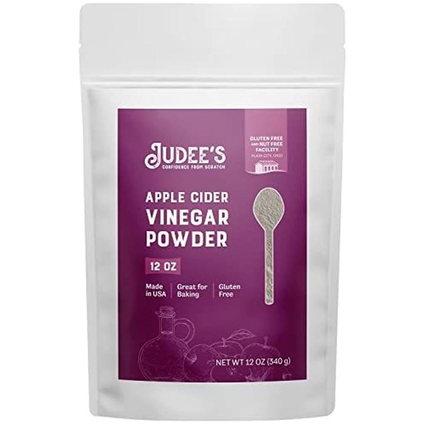 Vinagre de sidra de manzana en polvo de Judee's, 12 oz - Sin gluten y sin frutos secos - Apto para dieta cetogénica y excelente para hornear y cocinar - Añade a adobos, glaseados, aderezos secos y más