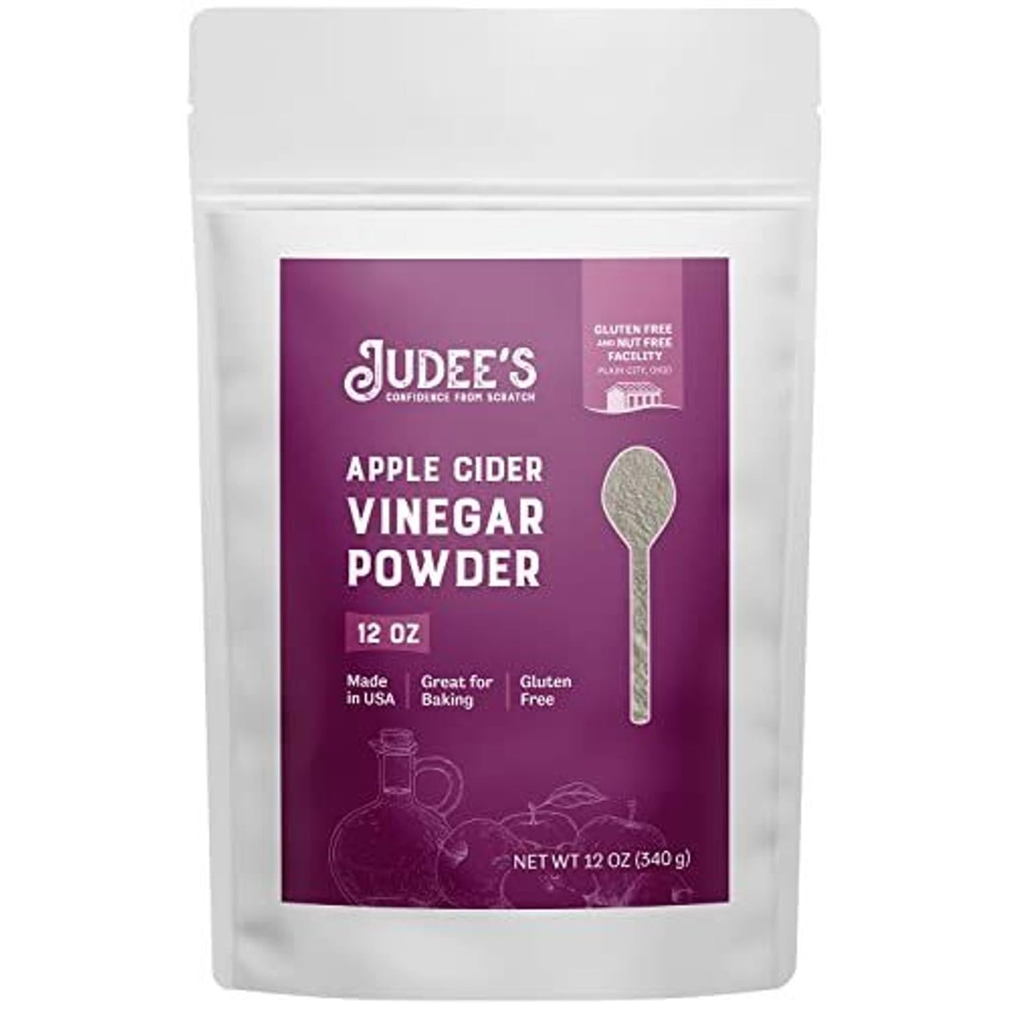 Vinagre de sidra de manzana en polvo de Judee's, 12 oz - Sin gluten y sin frutos secos - Apto para dieta cetogénica y excelente para hornear y cocinar - Añade a adobos, glaseados, aderezos secos y más