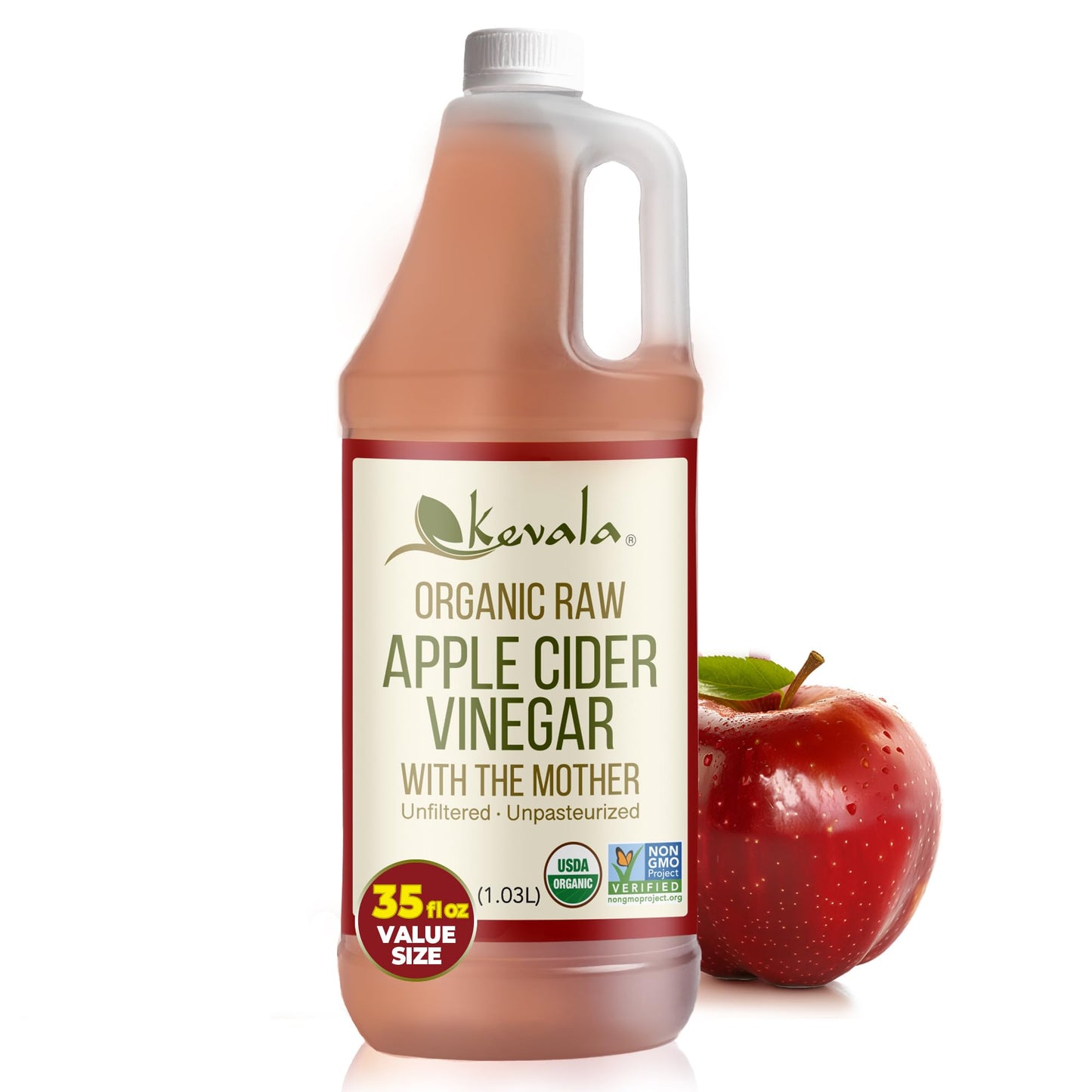 Vinagre de Sidra de Manzana Crudo Orgánico Kevala con la Madre