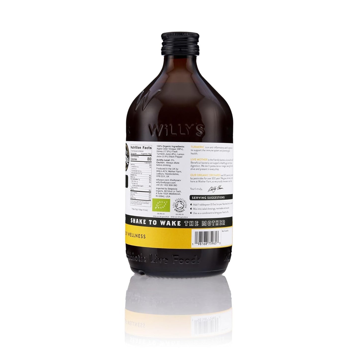 Vinagre de Sidra de Manzana Orgánico Willy's con Cúrcuma y Limón Eureka – 16.9 oz