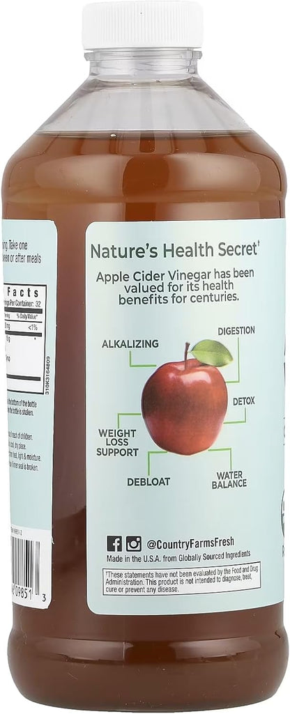 Tónico de vinagre de sidra de manzana orgánico de Country Farms con jengibre, cayena y arce – 16 oz líq.