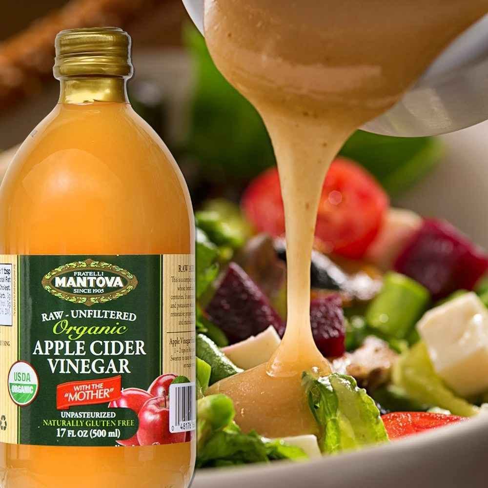 Vinagre de sidra de manzana orgánico Mantova con la madre – Crudo y sin filtrar, 33.8 fl oz