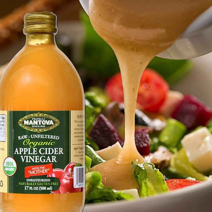 Vinagre de sidra de manzana orgánico Mantova con la madre – Crudo y sin filtrar, 33.8 fl oz