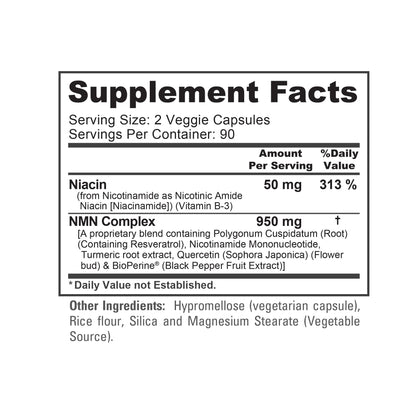 NusaPure NMN Complex 1.000 mg por porción con Resveratrol, Raíz de Cúrcuma, Quercetina y BioPerine, 180 Cápsulas Veganas (90 Porciones) – Sin OGM, Vegano, Probado en Laboratorio, Fabricado en Instalación cGMP