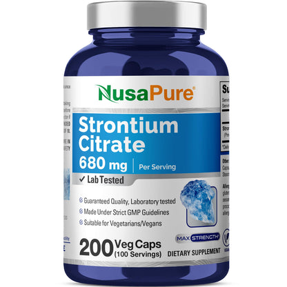 NusaPure Citrato de estroncio - Apto para vegetarianos/veganos, sin OMG - 680 mg 200 cápsulas
