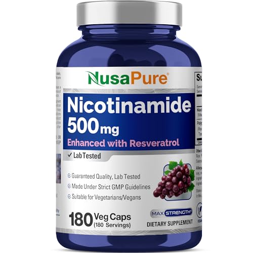 NusaPure Nicotinamida con Resveratrol (Vitamina B-3) 500 mg - 180 Cápsulas Vegetarianas (No OGM y Vegano)