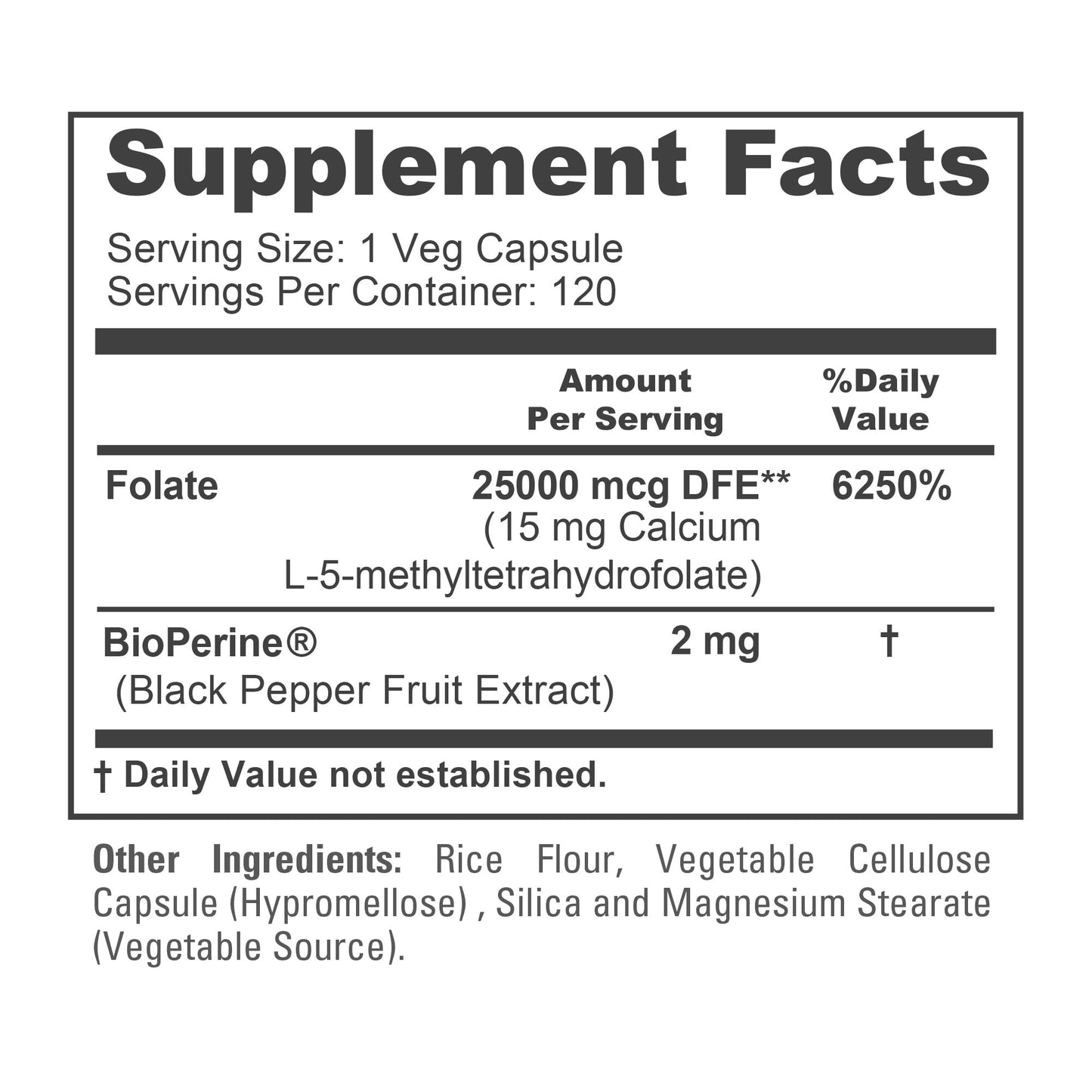 NusaPure L-metilfolato 15 mg, 120 cápsulas vegetales, bioperina y vegano