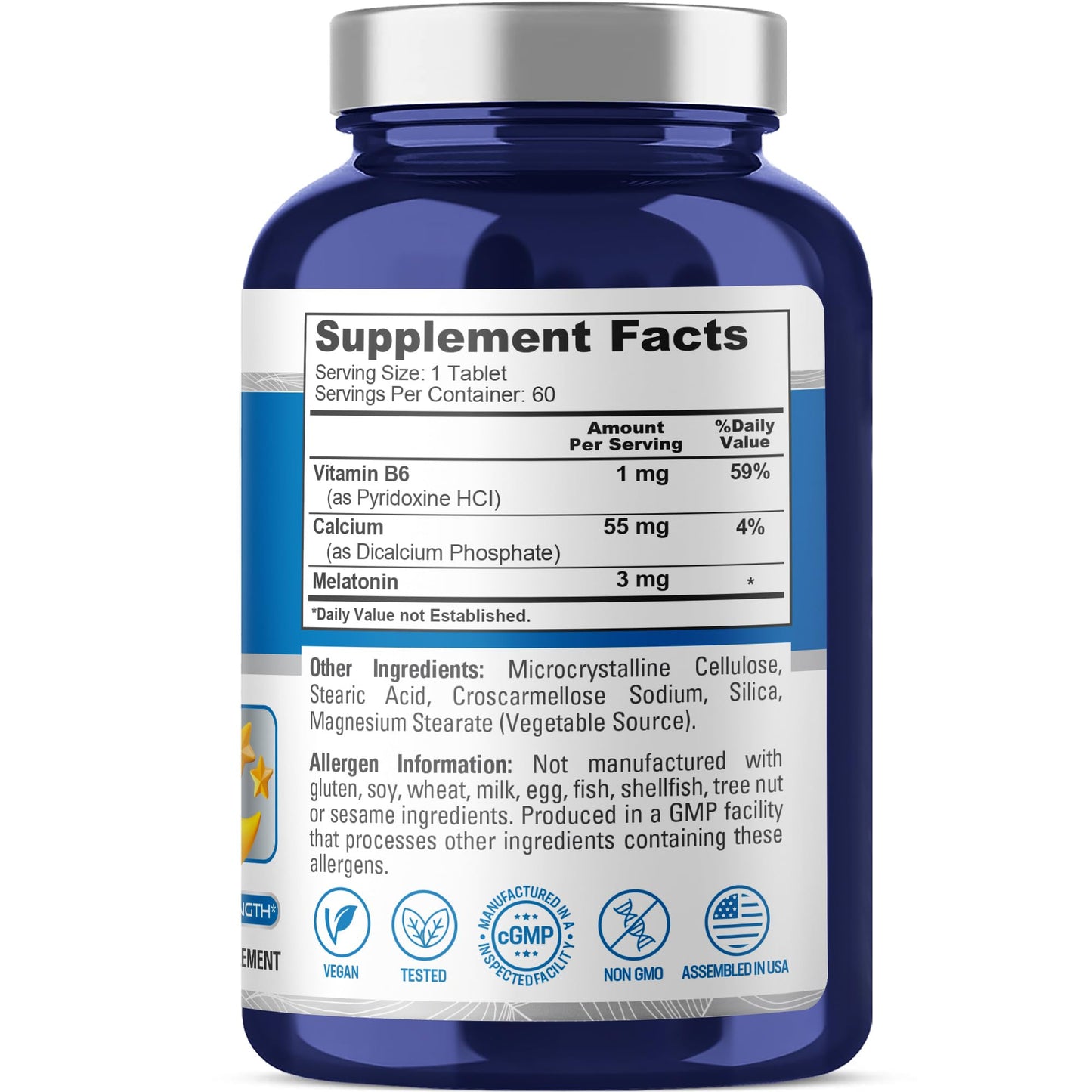 NusaPure Melatonina 3 mg 60 Comprimidos Vegetariano/Vegano, Sin OGM