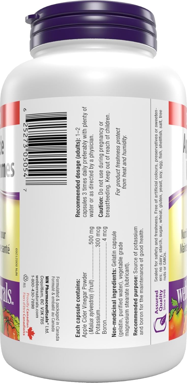 Webber Naturals Vinagre de Sidra de Manzana 500 mg, 240 Cápsulas