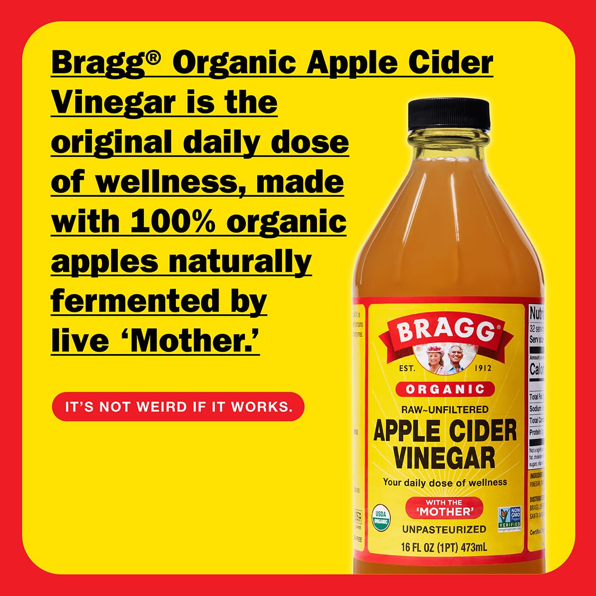 Vinagre de sidra de manzana crudo orgánico Bragg con la Madre – 16 oz, paquete de 2