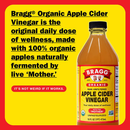Vinagre de sidra de manzana crudo orgánico Bragg con la Madre – 16 oz, paquete de 2