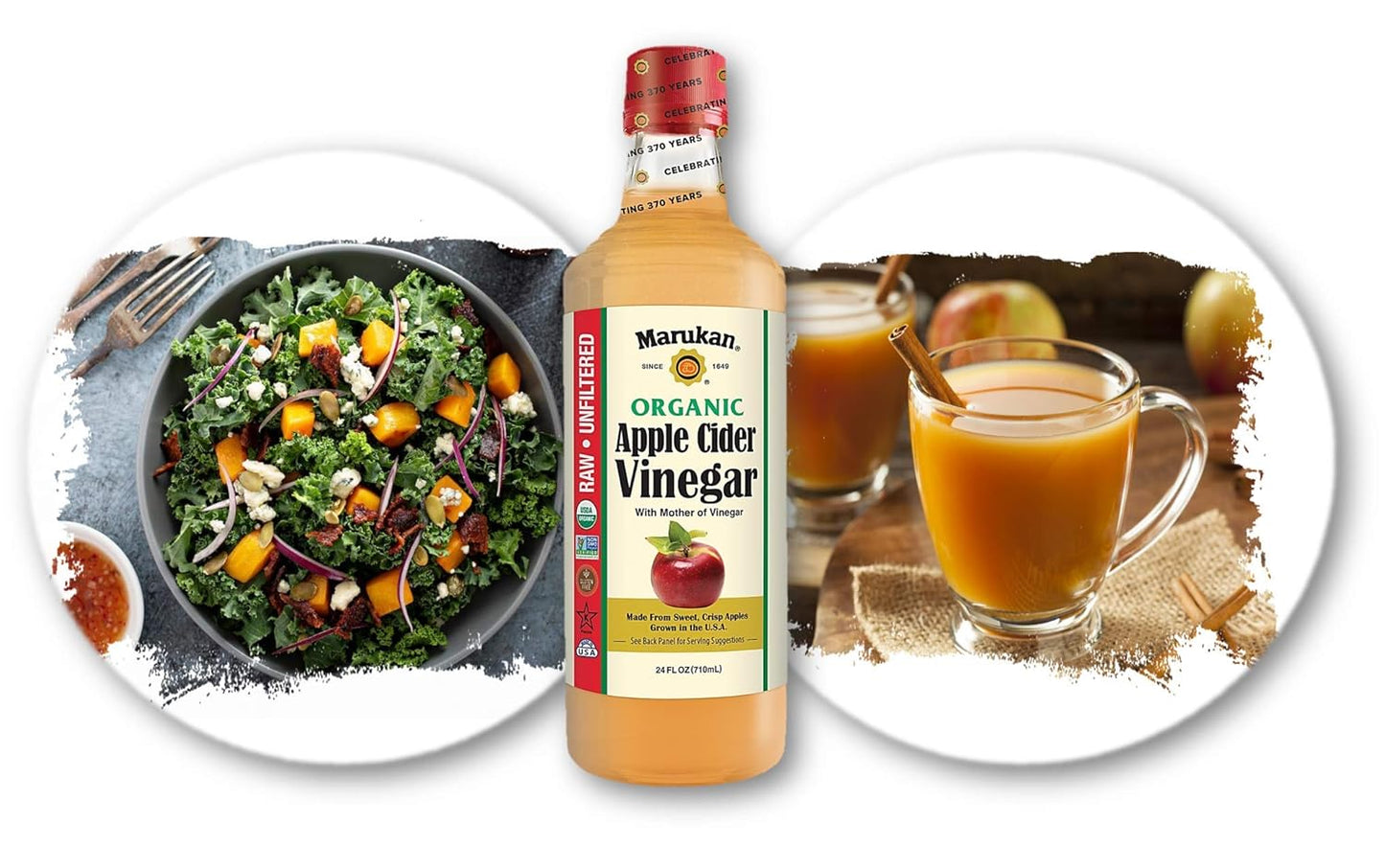 Vinagre de sidra de manzana crudo orgánico Marukan con la madre – 24 oz