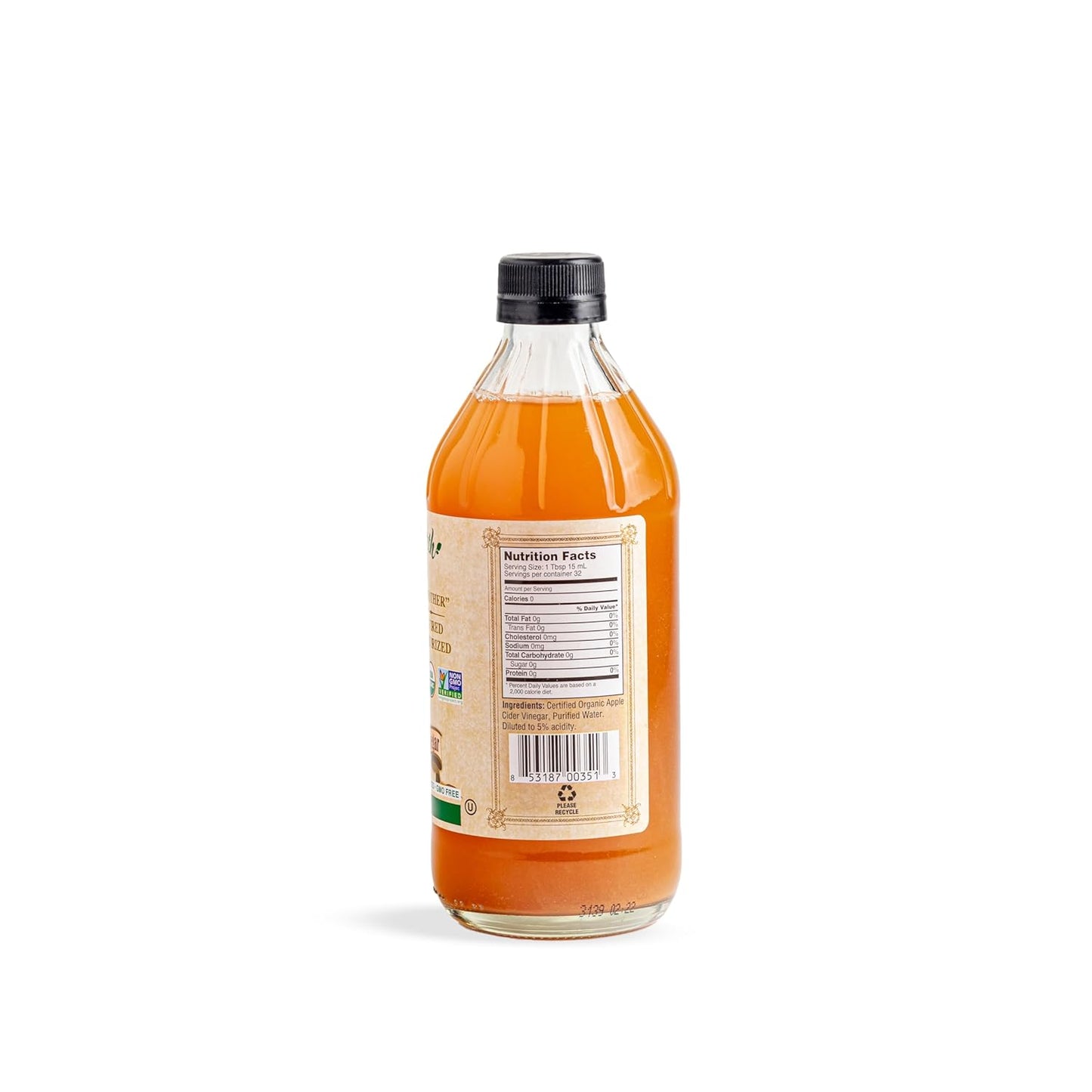 Mother Earth Organic Apple Cider Vinegar With The Mother – 16 oz Glass Bottle