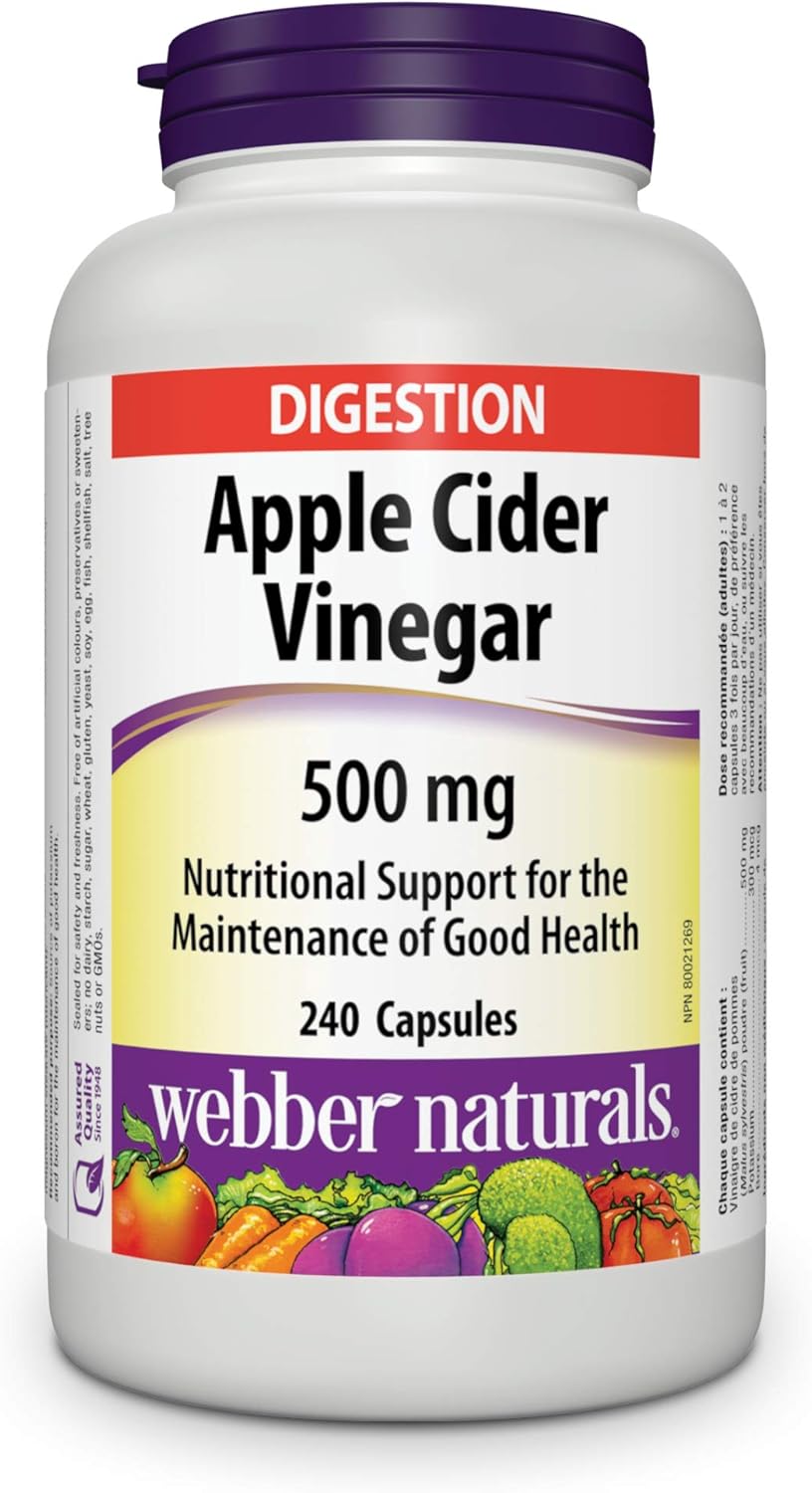 Webber Naturals Vinagre de Sidra de Manzana 500 mg, 240 Cápsulas