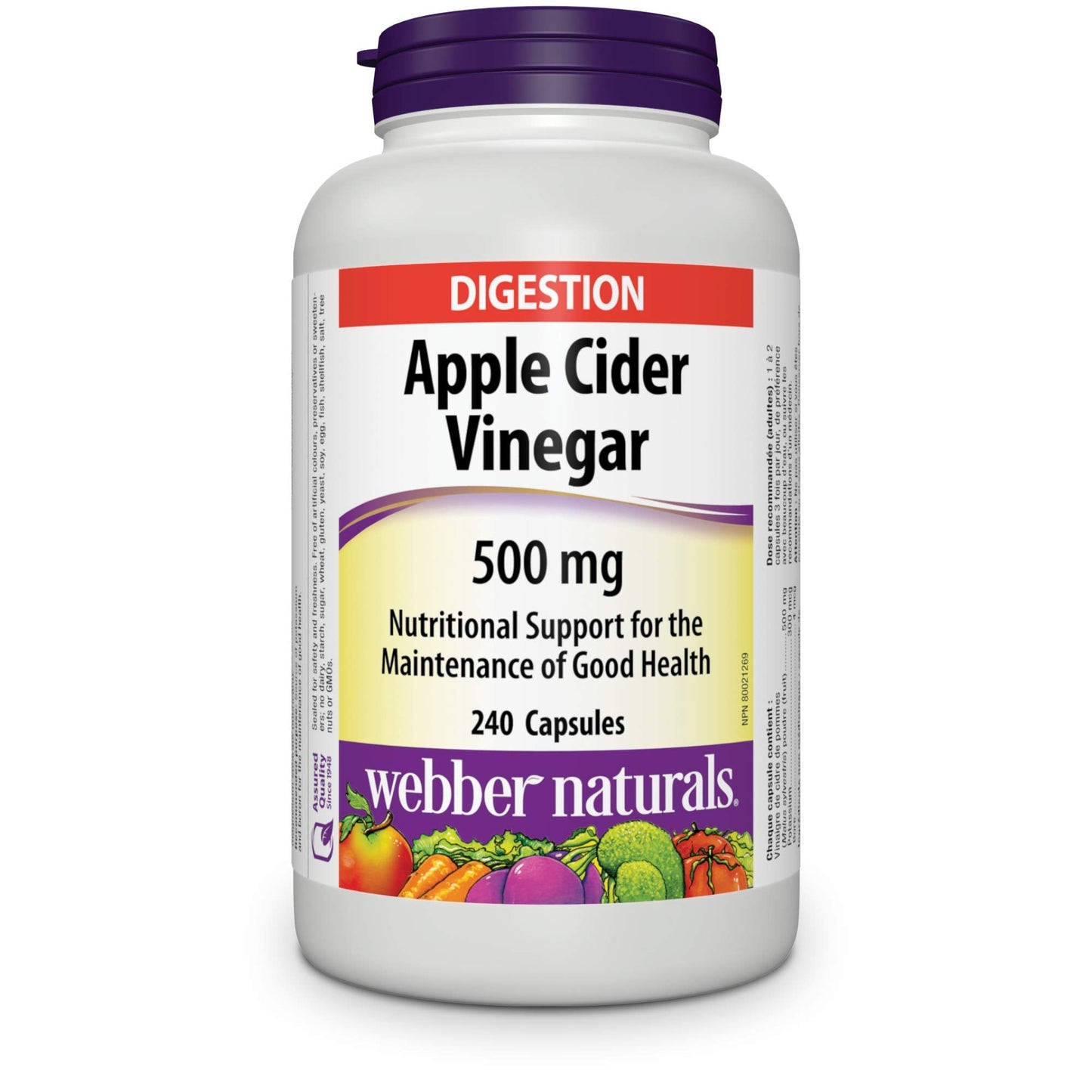 Webber Naturals Vinagre de Sidra de Manzana 500 mg, 240 Cápsulas