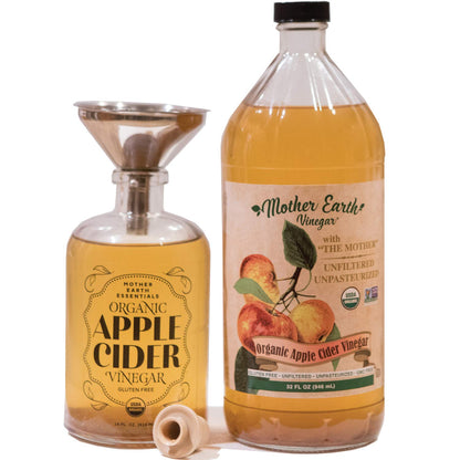 Mother Earth Organic Apple Cider Vinegar With The Mother – 14 oz Glass Apothecary Bottle