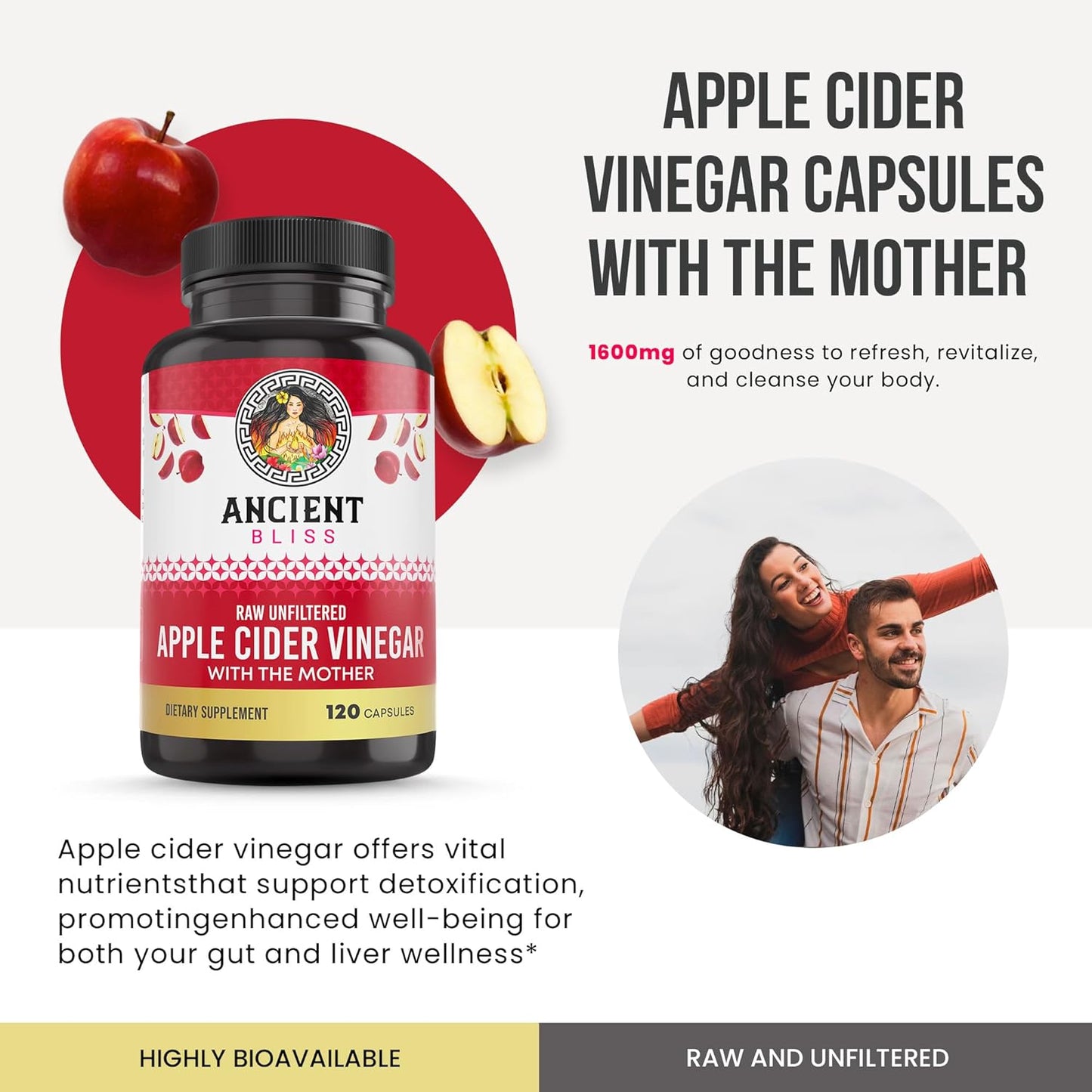 Cápsulas de Vinagre de Manzana Ancient Bliss con la Madre – 1600 mg