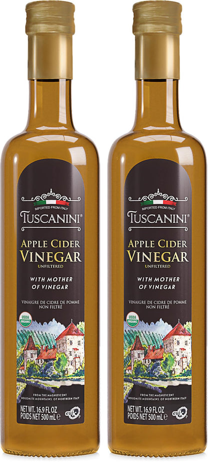 Vinagre de sidra de manzana orgánico italiano Tuscanini con la madre - 480 g