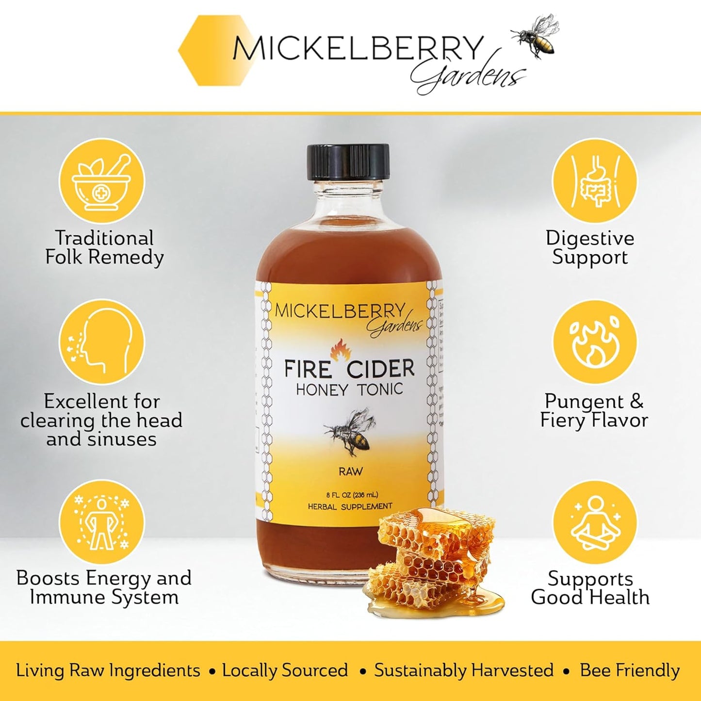Tónico de miel Fire Cider de Mickelberry Gardens con vinagre de sidra de manzana