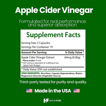 Cápsulas de Vinagre de Sidra de Manzana de Máxima Potencia HealthFare – 3200 mg