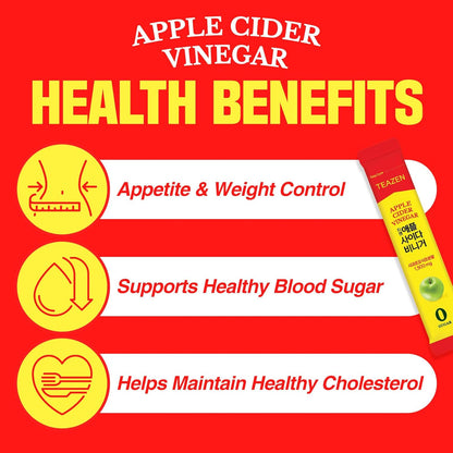 TEAZEN Apple Cider Vinegar Drink Powder Stick – On-the-Go Wellness with 1500mg ACV, Sugar-Free, Postbiotics, 10 Sticks | Supports Digestion & Metabolism