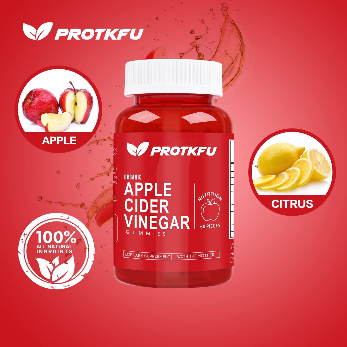 Gomitas de vinagre de sidra de manzana ProTKFU con la madre – 1000 mg